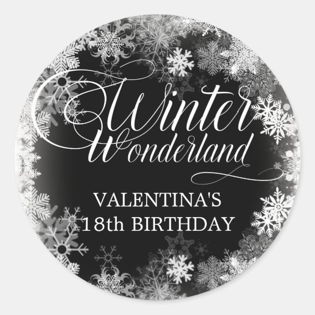 18th Birthday Winter Wonderland Snowflake Favour Classic Round Sticker (Front)