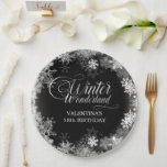 18th Birthday Winter Wonderland Snowflake Favour Paper Plate<br><div class="desc">Elegant winter wonderland 18th birthday paper plates feature beautiful calligraphy surrounded by a lush snowflake and snow border. The snowflakes pop against the dark black background. You can actually change the background colour to any colour. Winter Wonderland can't be changed, but all of the remaining text can be edited. This...</div>
