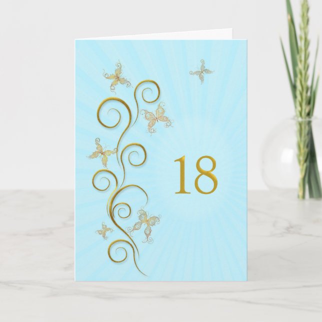 18th Birthday with golden butterflies Card (Front)
