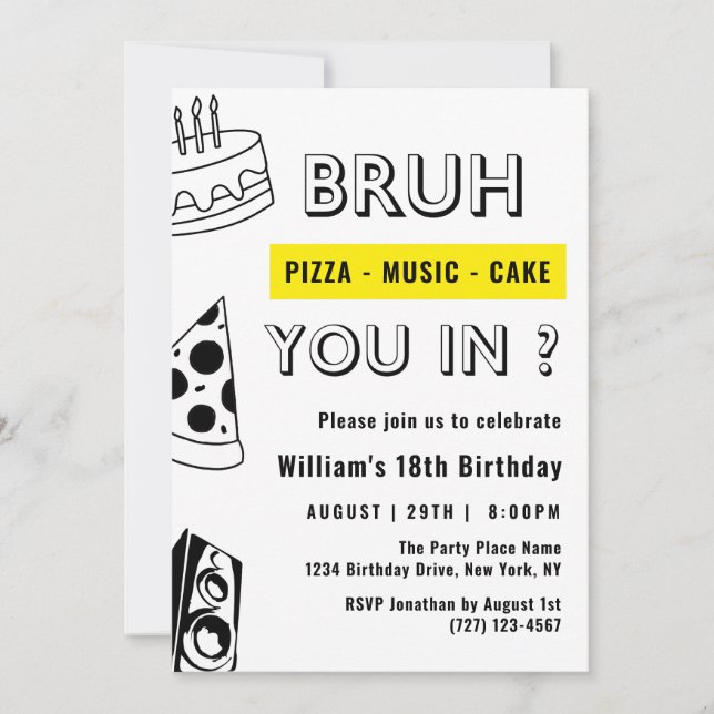 18th Bruh, You in Birthday Teen Boy Funny Invitation (Front)