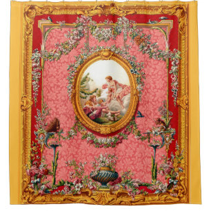 18th century baroque print people and cherubs shower curtain