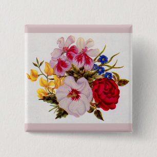 18th century flower bouquet flower arrangement 15 cm square badge