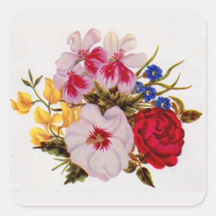 18th century flower bouquet flower arrangement square sticker