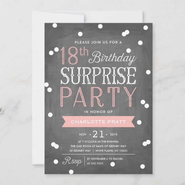 18th Confetti Surprise Party Invitation | Birthday (Front)