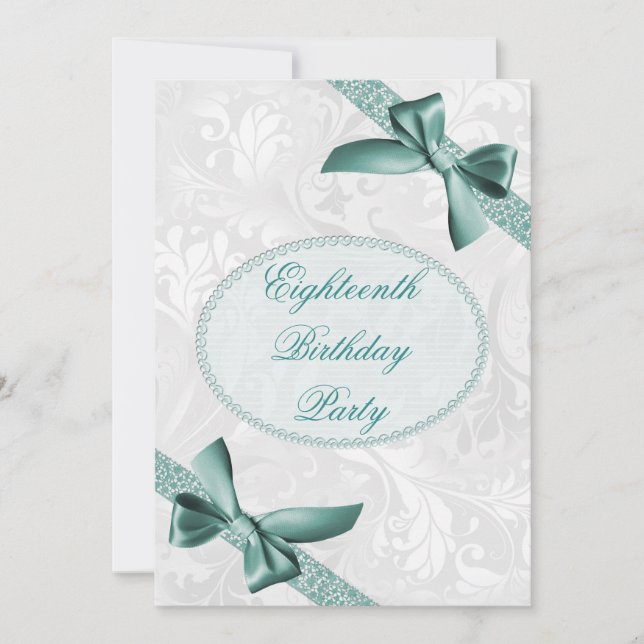 18th Damask and Bows Birthday Party Invitation (Front)