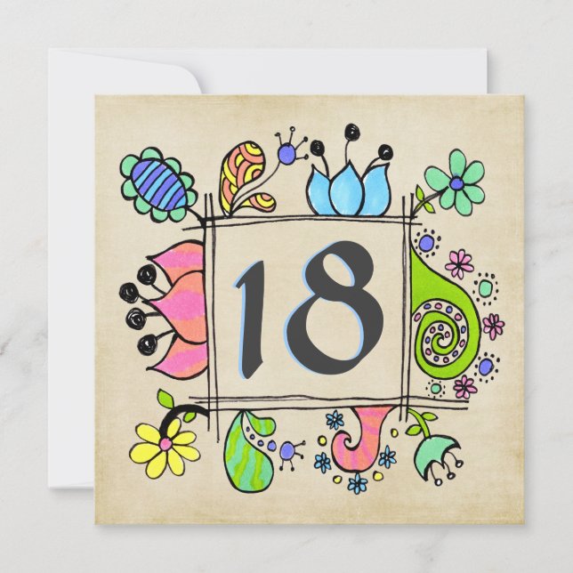 18th Doodles Colourful  Birthday Party Invitation (Front)