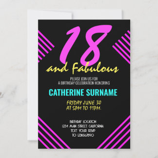 18th Fabulous Birthday Eighteen Bday Invitation
