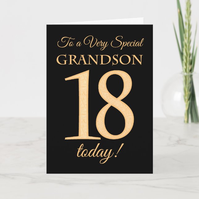 18th Gold-effect on Black for Grandson Birthday Card (Front)