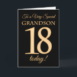 18th Gold-effect on Black for Grandson Birthday Card<br><div class="desc">The chic 18th Birthday Card for a 'Very Special Grandson',  with a number 18 composed of gold-effect numbers and the word 'Grandson',  in gold-effect,  on a black background. The inside message,  which you can change if you wish,  is 'Happy Birthday'</div>