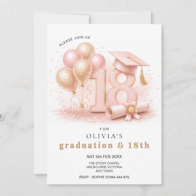 18th Graduation Joint Party Invitation Pink (Front)