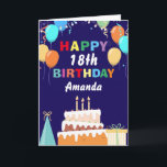 18th Happy Birthday Balloons Cake Navy Blue Card<br><div class="desc">18th Happy Birthday Colourful Balloons Cake Navy Blue with personalised name. For further customisation,  please click the "Customise it" button and use our design tool to modify this template.</div>