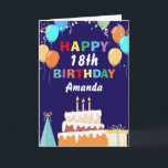 18th Happy Birthday Balloons Cake Navy Blue Card<br><div class="desc">18th Happy Birthday Colourful Balloons Cake Navy Blue with personalised name. For further customisation,  please click the "Customise it" button and use our design tool to modify this template.</div>