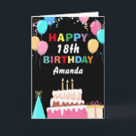 18th Happy Birthday Colourful Balloons Cake Black Card<br><div class="desc">18th Happy Birthday Colourful Balloons Cake Black with personalised name. For further customisation,  please click the "Customise it" button and use our design tool to modify this template.</div>