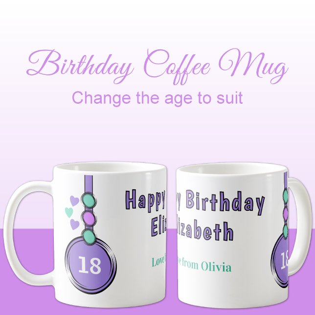 18th happy birthday name purple green coffee mug (Creator Uploaded)