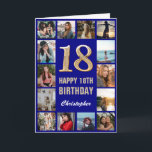 18th Happy Birthday Navy Blue & Gold Photo Collage Card<br><div class="desc">18th Happy Birthday Navy Blue and Gold Photo Collage Birthday Card. For further customisation,  please click the "Customise it" button and use our design tool to modify this template.</div>