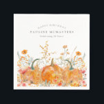 18th Happy Birthday Pumpkin Wildflower Custom Napkin<br><div class="desc">Fall pumpkins are nestled in delicate golden yellow and orange wildflowers to create an elegant aesthetic. All of the text is editable so you can easily craft your own special mood.</div>