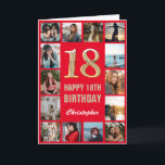 18th Happy Birthday Red and Gold Photo Collage Card<br><div class="desc">18th Happy Birthday Red and Gold Photo Collage Birthday Card. For further customisation,  please click the "Customise it" button and use our design tool to modify this template.</div>