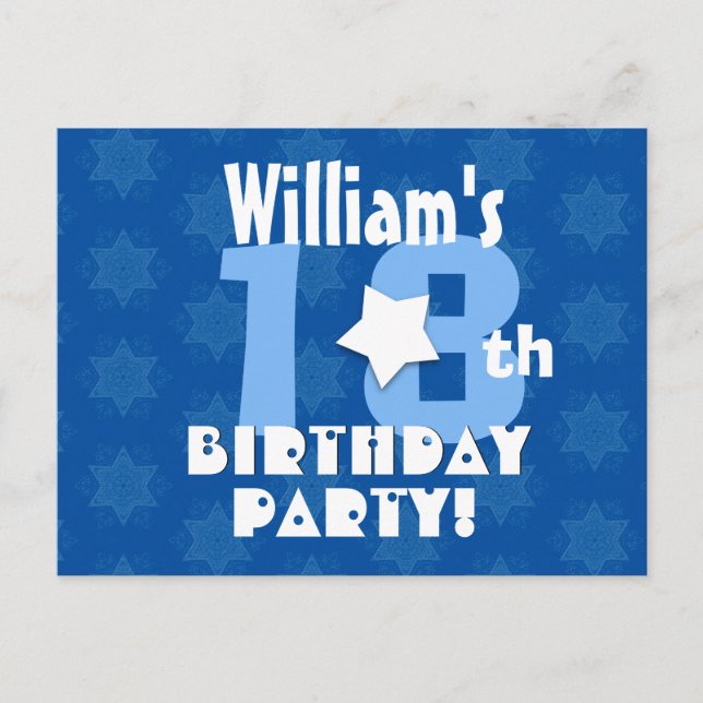 18th or Any Birthday Stars Custom K18Z BLUE Invitation Postcard (Front)