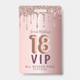 18th Rose Gold Glitter Drips Birthday Invitation ID Badge