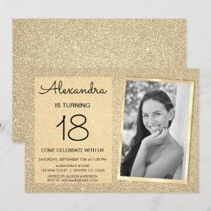 18th Sparkle Glitter Luxury Gold Photo Invitation