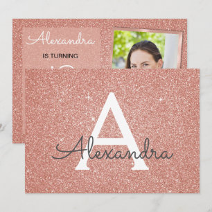 18th Sparkle Rose Gold Blush Pink Photo Invitation