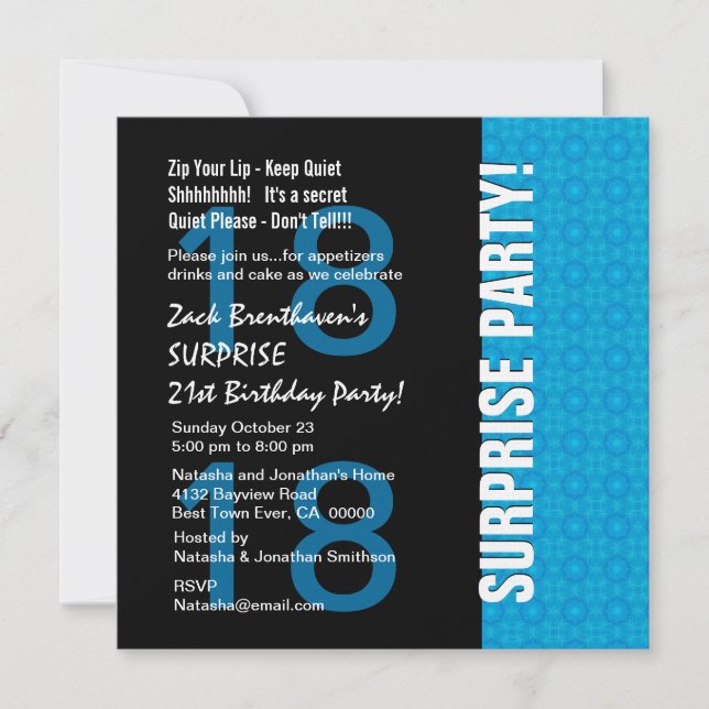 18th Surprise Birthday Modern Turquoise Blue V105 Invitation (Front)