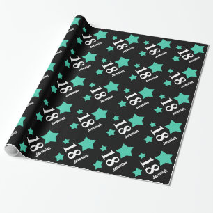 18th Teen Birthday STARS Custom Name R24 TEAL Wrapping Paper