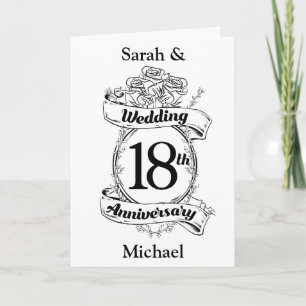 18th Wedding Anniversary Black and White Roses Card
