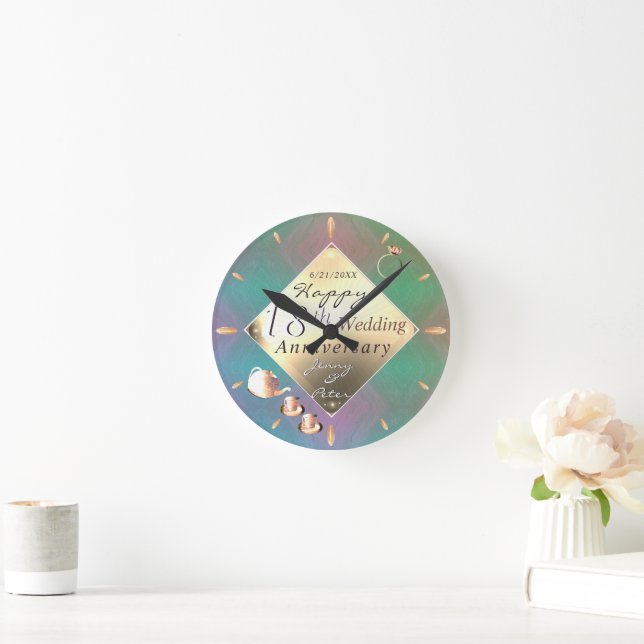 18th Wedding Anniversary Cat's Eye Porcelain Round Clock (Home)
