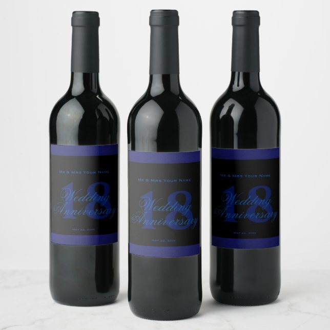 18th Wedding Anniversary Custom Wine Label (Bottles)