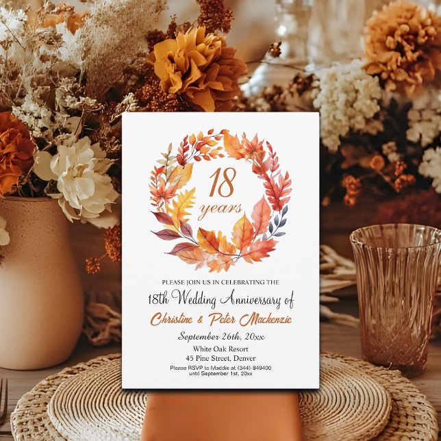 18th Wedding Anniversary Fall Floral Garland Invitation (Creator Uploaded)