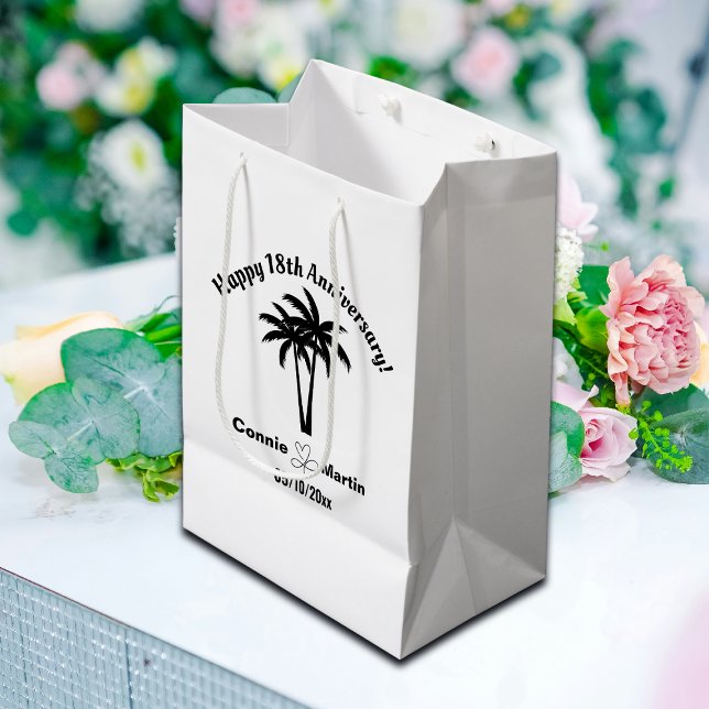 18th Wedding Anniversary Palm Trees Medium Gift Bag (Creator Uploaded)