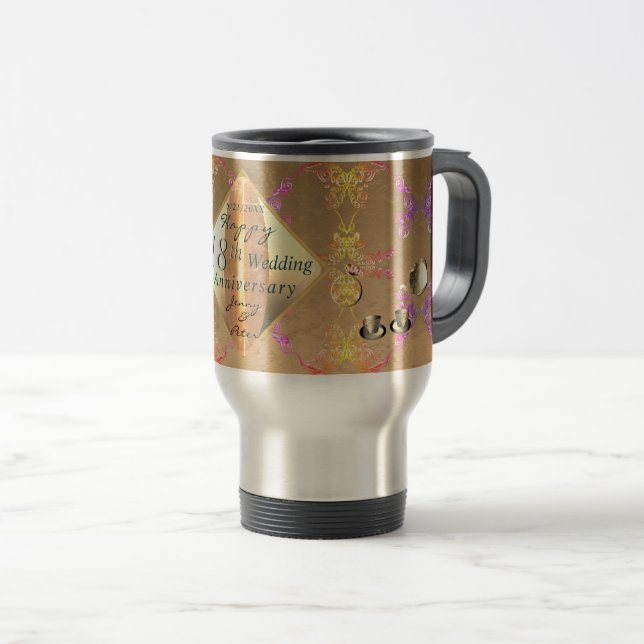 18th Wedding Anniversary Porcelain Cat's Eye Travel Mug (Front Right)