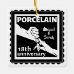 18th wedding anniversary porcelain traditional ceramic ornament<br><div class="desc">If you would like any help customising this design, please use the ask this designer button, just below this text. A romantic design for a married couples 18th 18 years wedding anniversary . An illustration of a man and a wife holding hands, , the text reads porcelain which is the...</div>