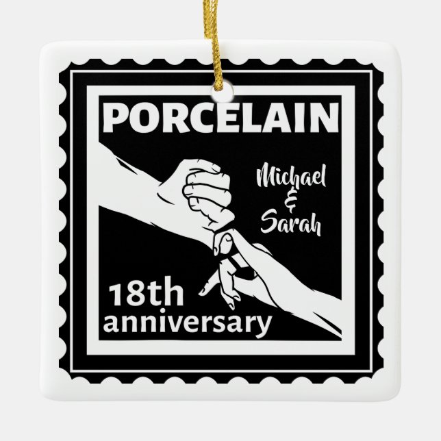 18th wedding anniversary porcelain traditional ceramic ornament (Front)