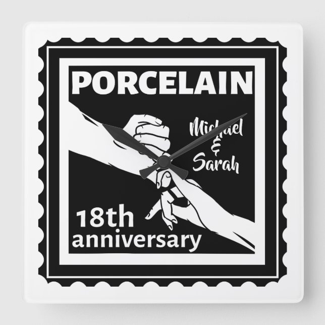 18th wedding anniversary porcelain traditional square wall clock (Front)