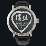 18th Wedding anniversary traditional porcelain Watch<br><div class="desc">If you would like any help customising this design please contact me,  there is an ask this designer button,  just below this text. Aromantic heart brush stroke design for people celebrating 18th wedding anniversary. Porcelain is the traditional gift for this occasion.</div>