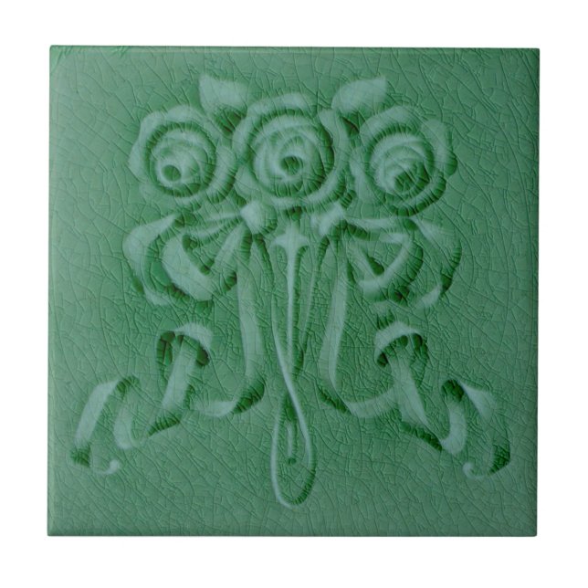 1900 Boote Roses Green Faux Relief Reproduction Tile (Front)
