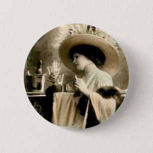 1900 Parisian Woman Drinking Champagne 6 Cm Round Badge