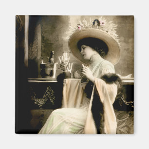 1900 Parisian Woman Drinking Champagne Magnet