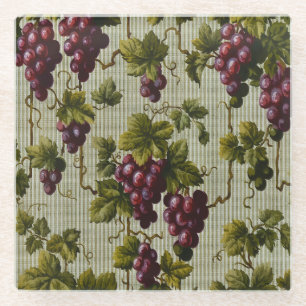 1900 Vintage Grapes Fruit Botanical Design Glass Coaster