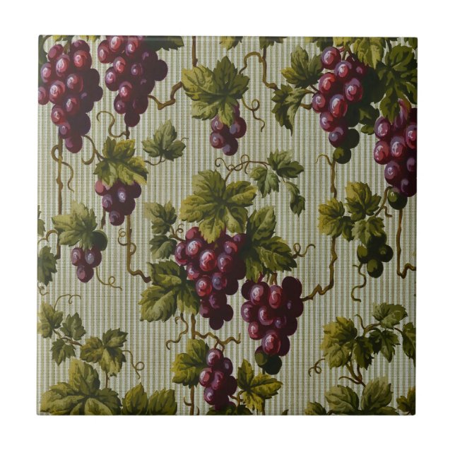 1900 Vintage Grapes Fruit Botanical Design Tile (Front)