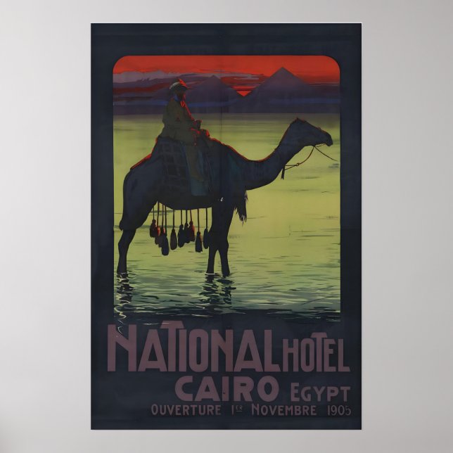 1900s “National Hotel Cairo Egypt” Pyramids Poster (Front)