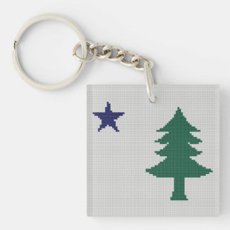 1901 Maine Flag Faux Cross Stitch Key Ring