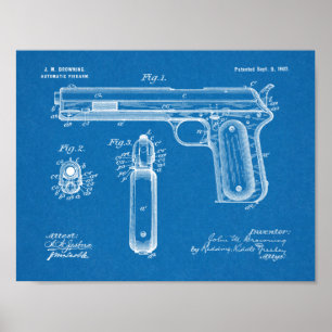 1902 Browning Gun Patent Art Drawing Print