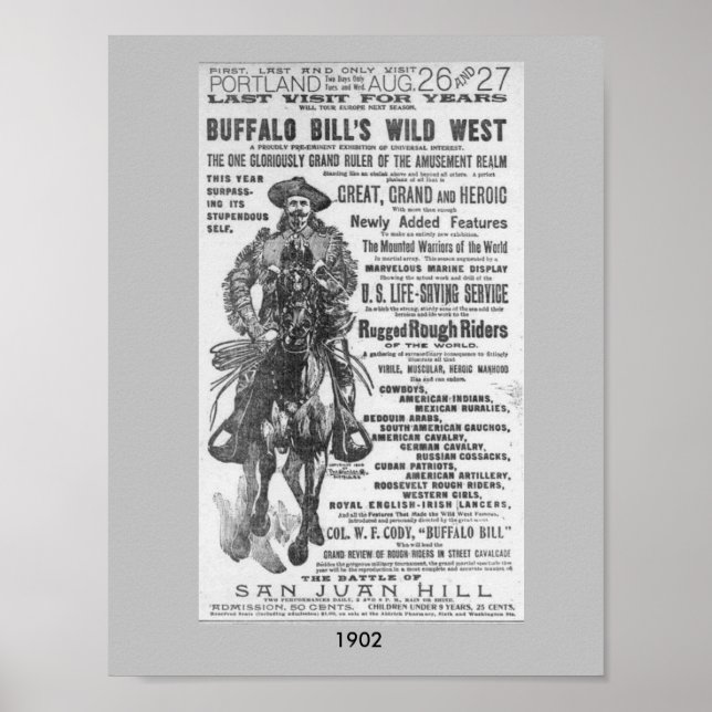 1902 Buffalo Bill's Wild West Show Ad Poster Image (Front)