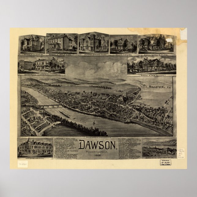 1902 Dawson, PA Birds Eye View Panoramic Map Poster (Front)