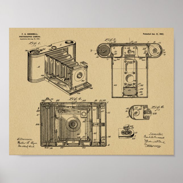 1902 Folding Camera Patent Art Drawing Print (Front)