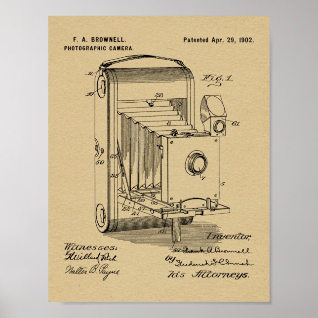 1902 Folding Camera Patent Art Drawing Print (Front)