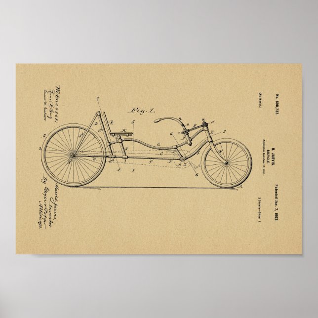 1902 Vintage Bicycle Patent Art Print (Front)